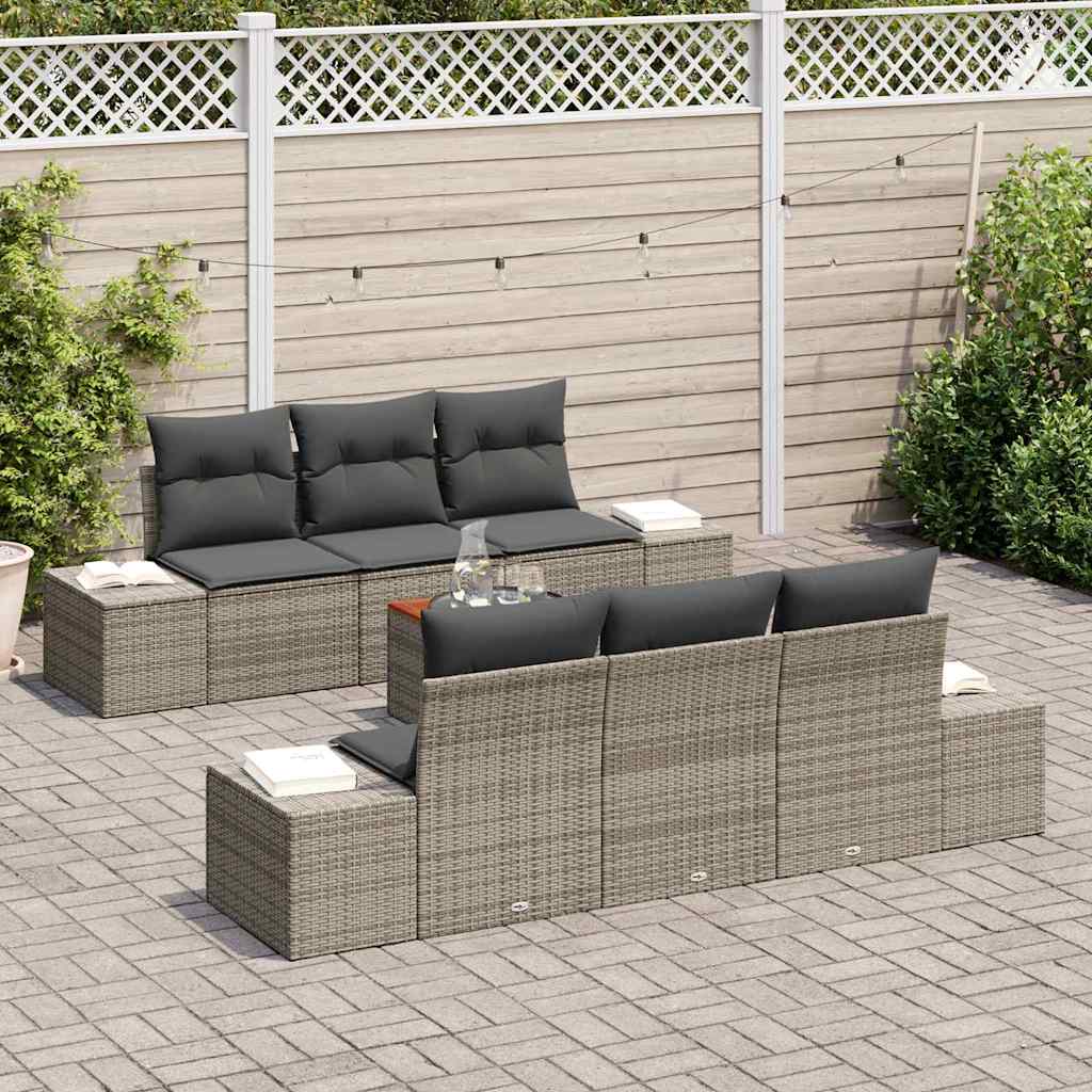 Garden Sofa Set with Storage 7 pcs Grey Poly Rattan