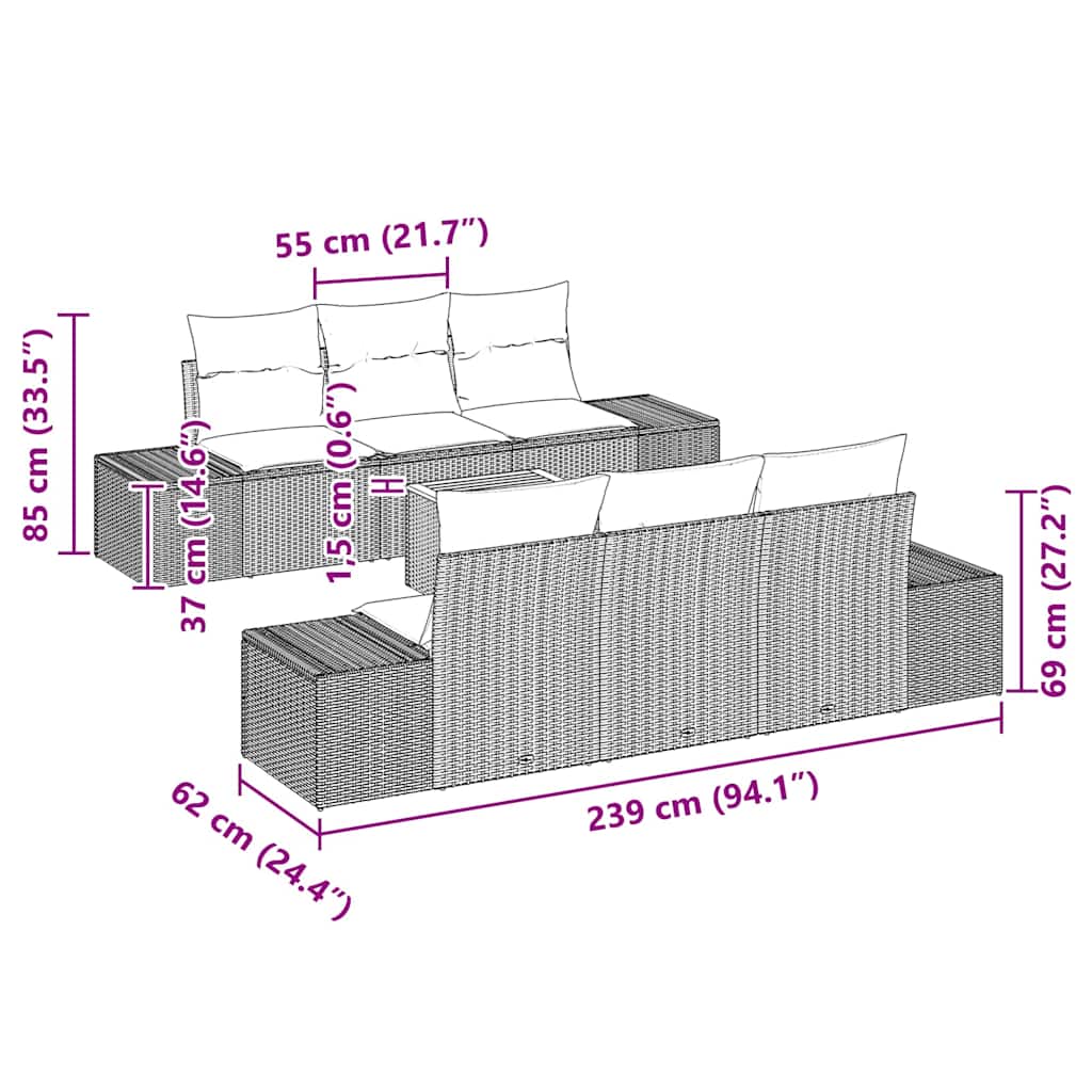 Garden Sofa Set with Storage 7 pcs Grey Poly Rattan