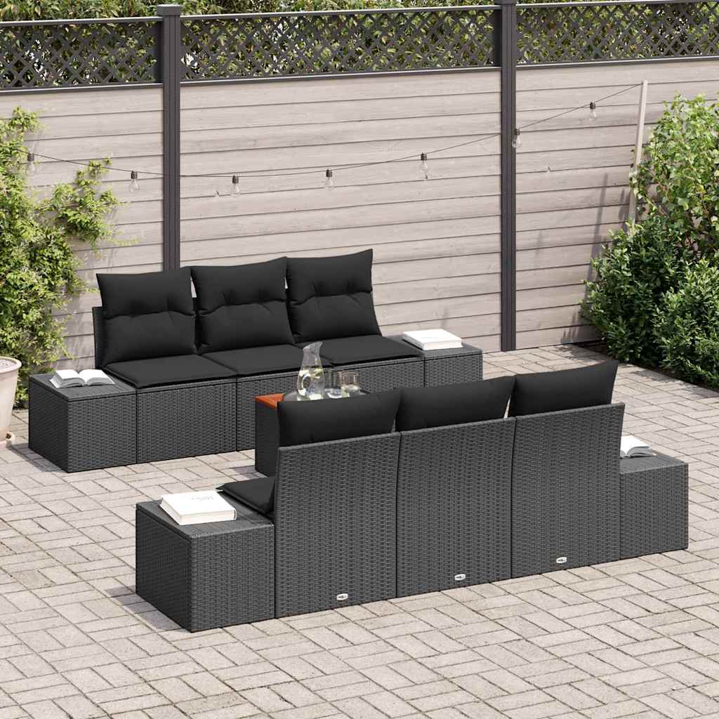 Garden Sofa Set with Storage 7 pcs Black Poly Rattan
