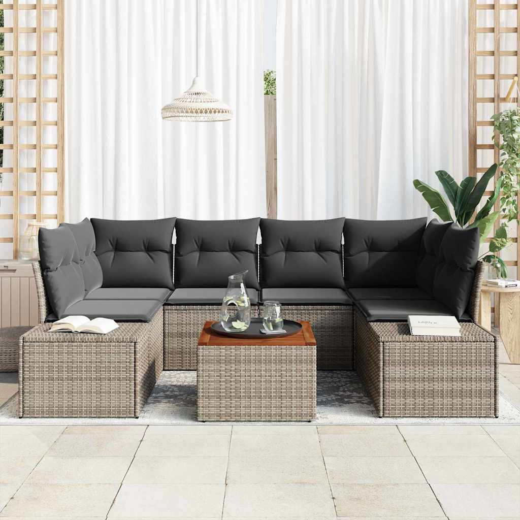 Garden Sofa Set 7 pcs Grey Poly Rattan