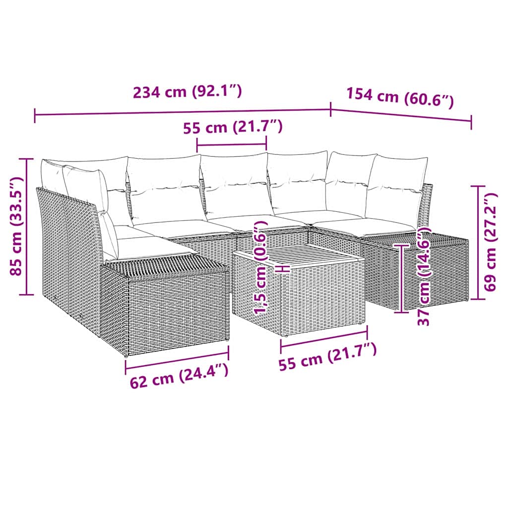 Garden Sofa Set with Storage 7 pcs Black Poly Rattan