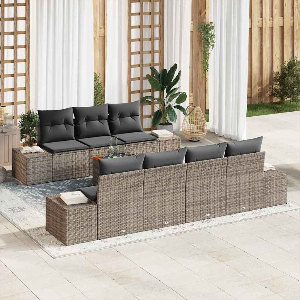 Garden Sofa Set with Storage 8 pcs Grey Poly Rattan