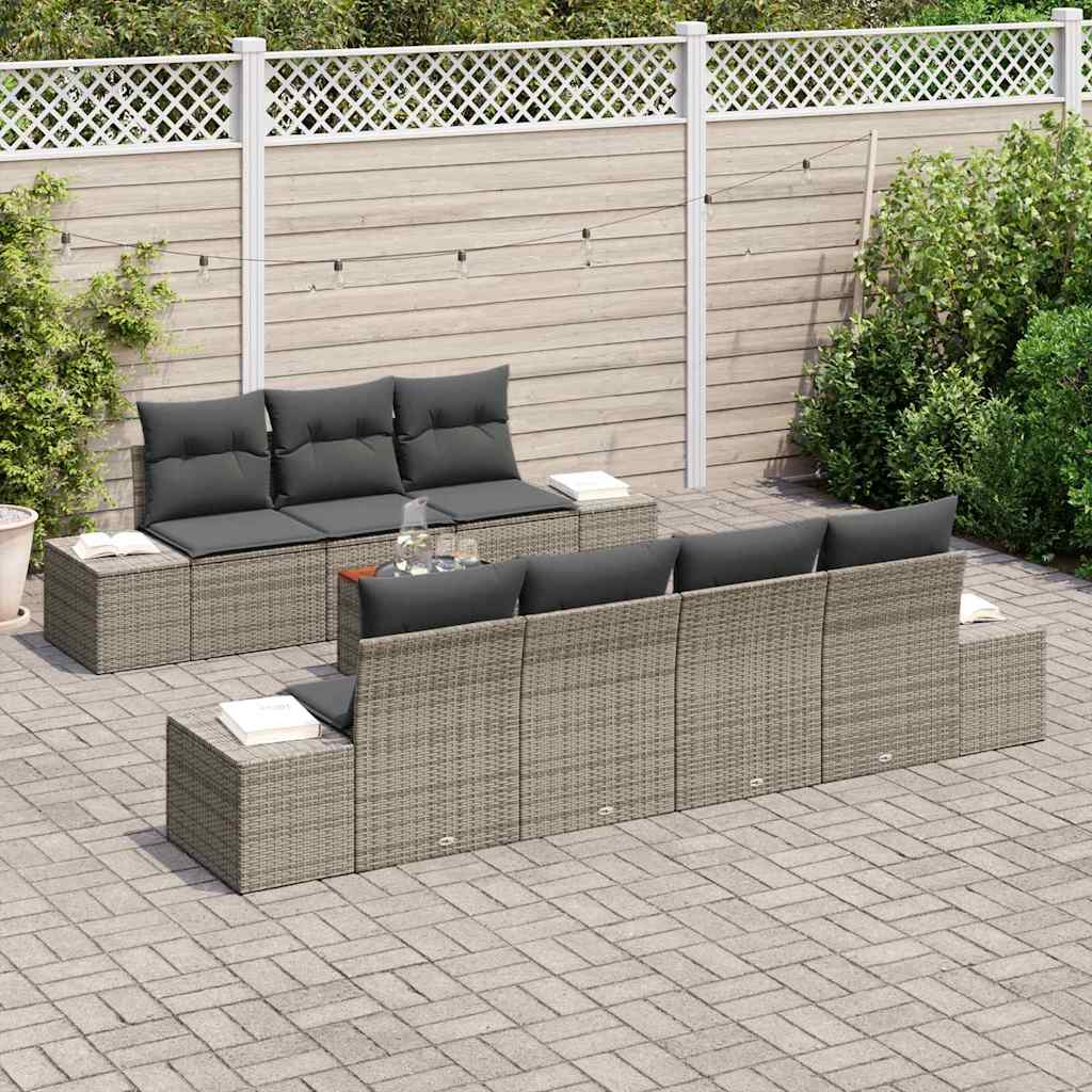 Garden Sofa Set with Storage 8 pcs Grey Poly Rattan