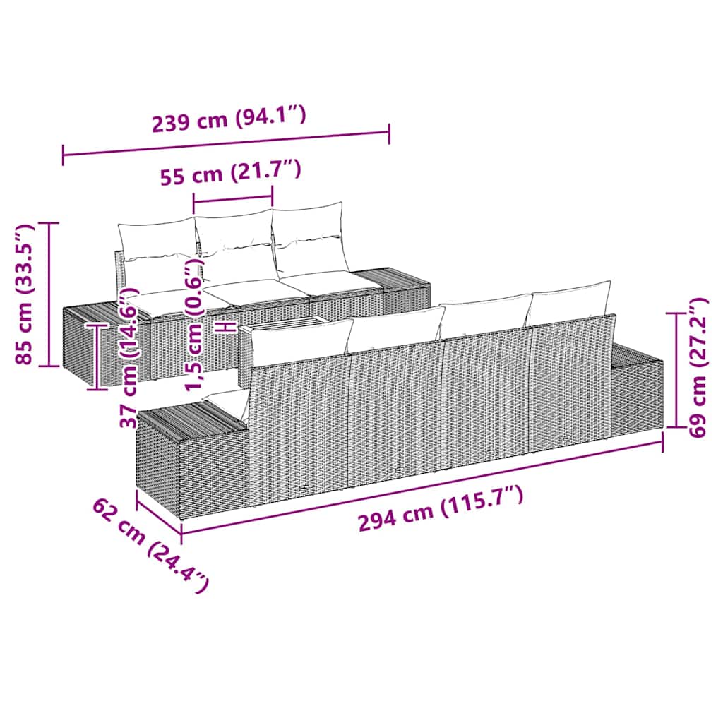 Garden Sofa Set with Storage 8 pcs Grey Poly Rattan