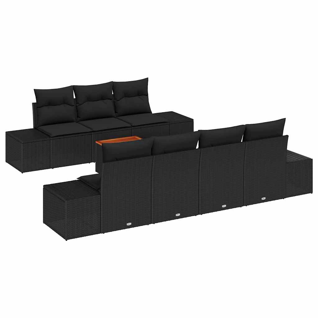 Garden Sofa Set 8 pcs Black Poly Rattan