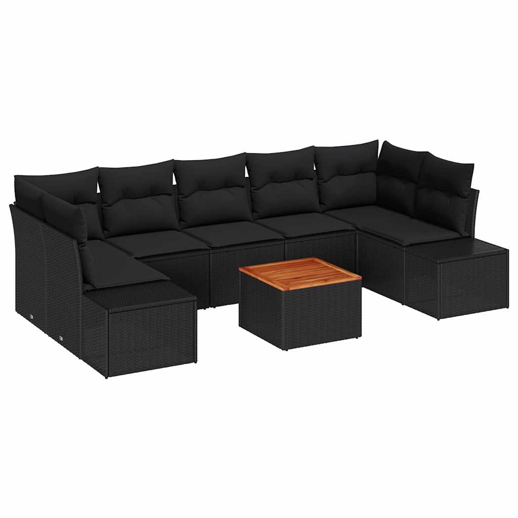 Garden Sofa Set with Storage 8 pcs Black Poly Rattan