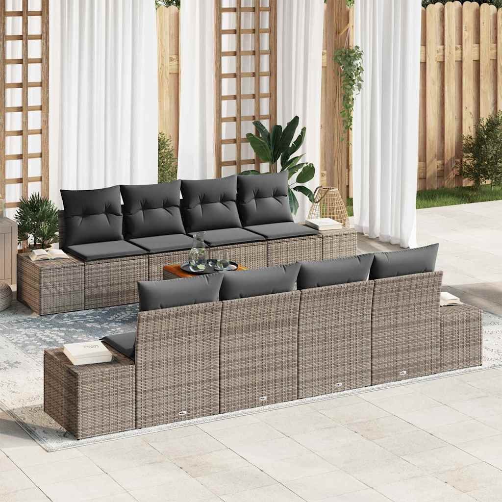 Garden Sofa Set with Storage 9 pcs Grey Poly Rattan