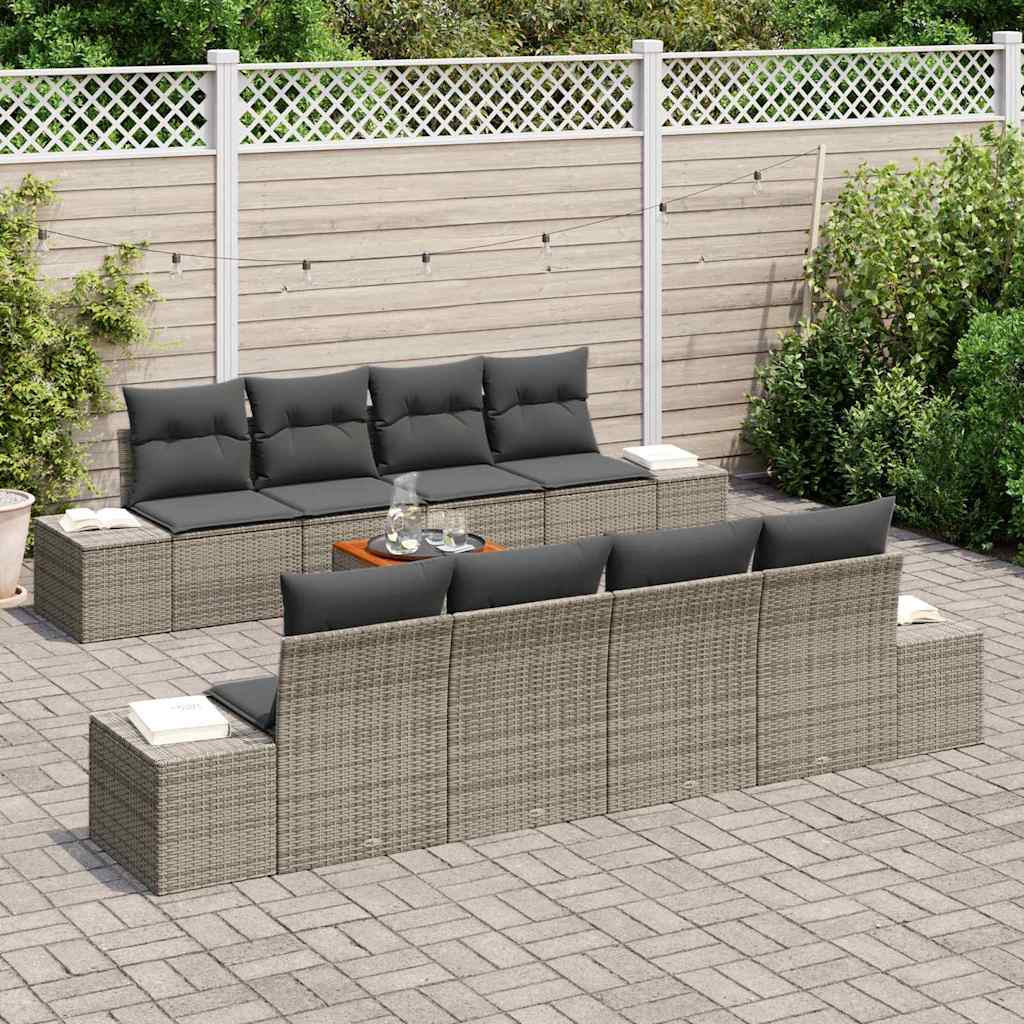 Garden Sofa Set with Storage 9 pcs Grey Poly Rattan