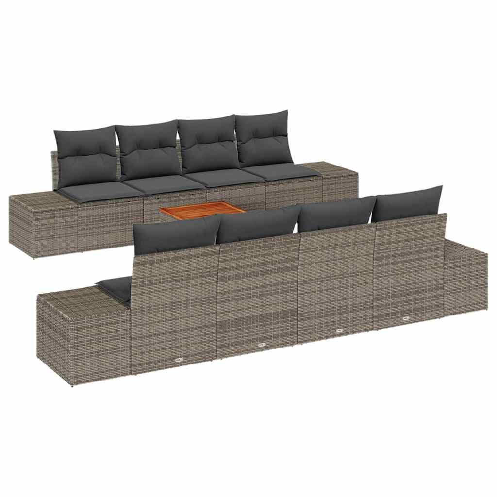 Garden Sofa Set with Storage 9 pcs Grey Poly Rattan