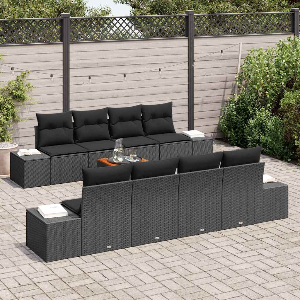 Garden Sofa Set with Storage 9 pcs Black Poly Rattan