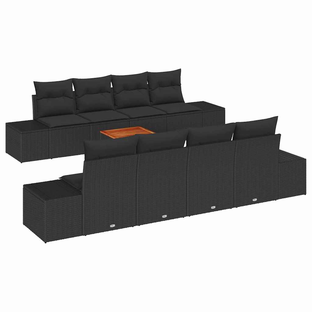 Garden Sofa Set with Storage 9 pcs Black Poly Rattan