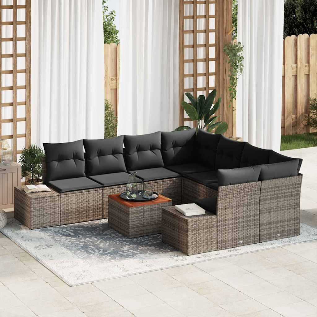 Garden Sofa Set with Storage 9 pcs Grey Poly Rattan
