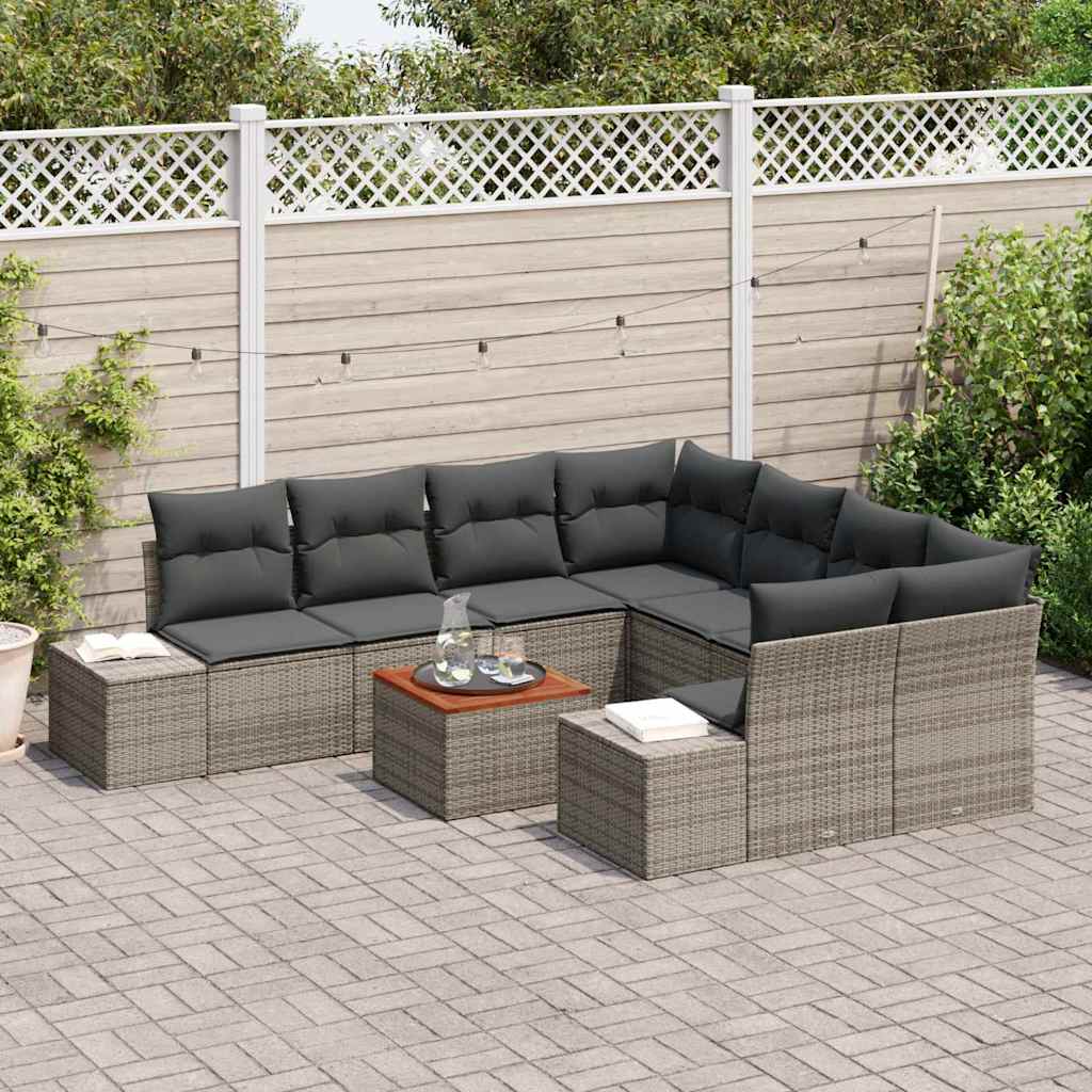 Garden Sofa Set with Storage 9 pcs Grey Poly Rattan