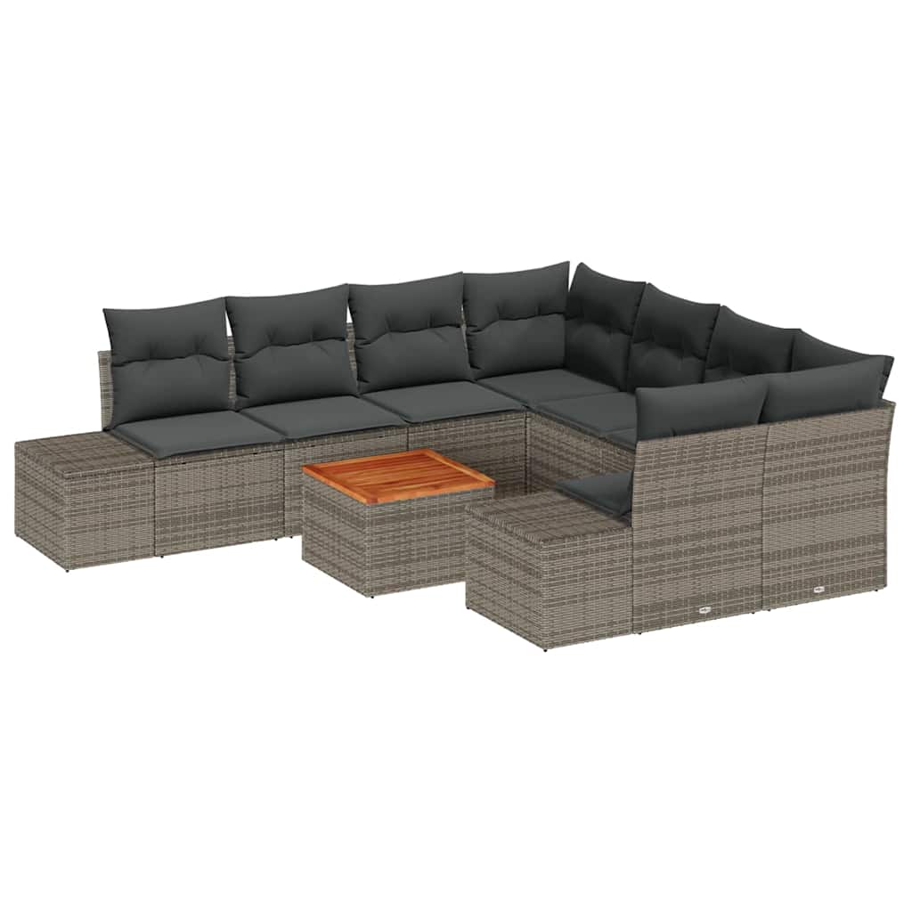 Garden Sofa Set with Storage 9 pcs Grey Poly Rattan