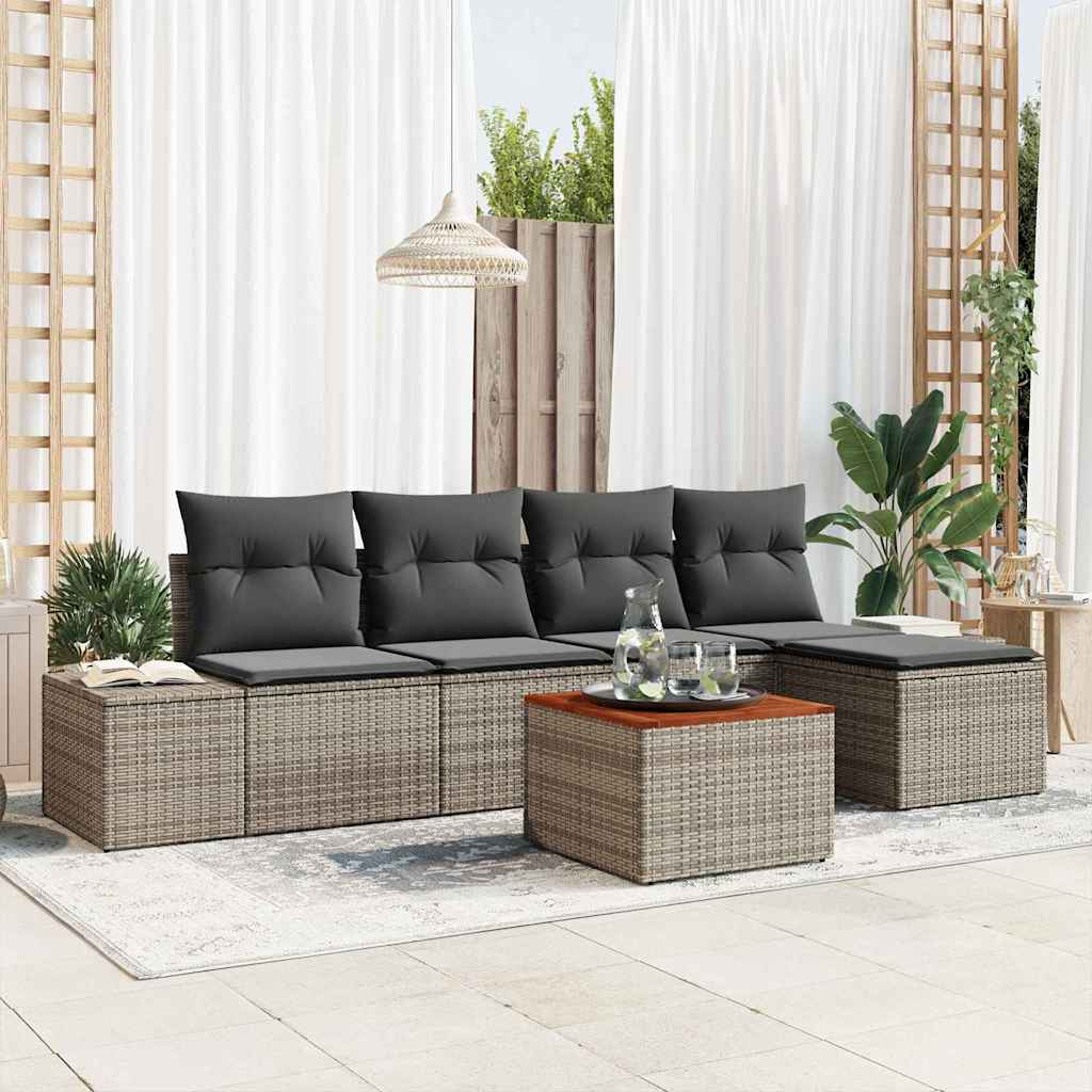 Garden Sofa Set with Storage 6 pcs Grey Poly Rattan