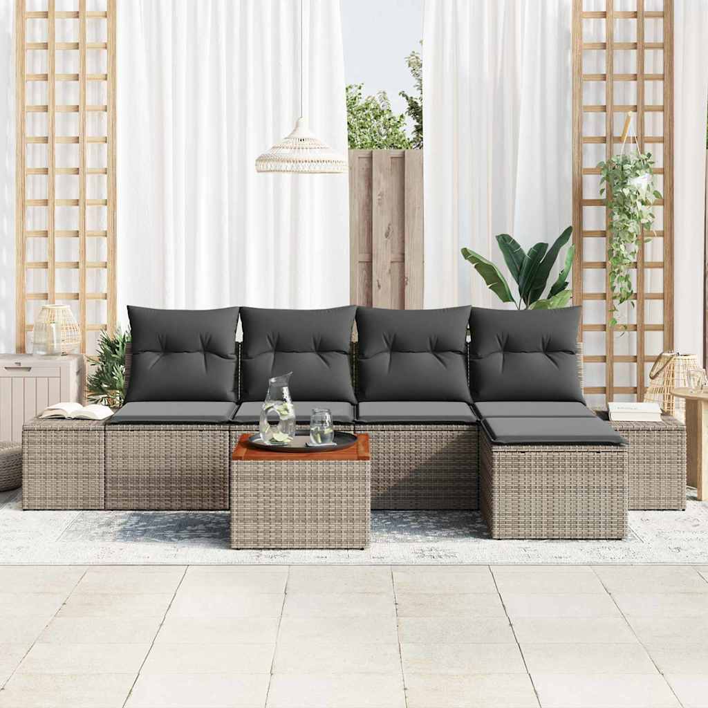 Garden Sofa Set with Storage 6 pcs Grey Poly Rattan