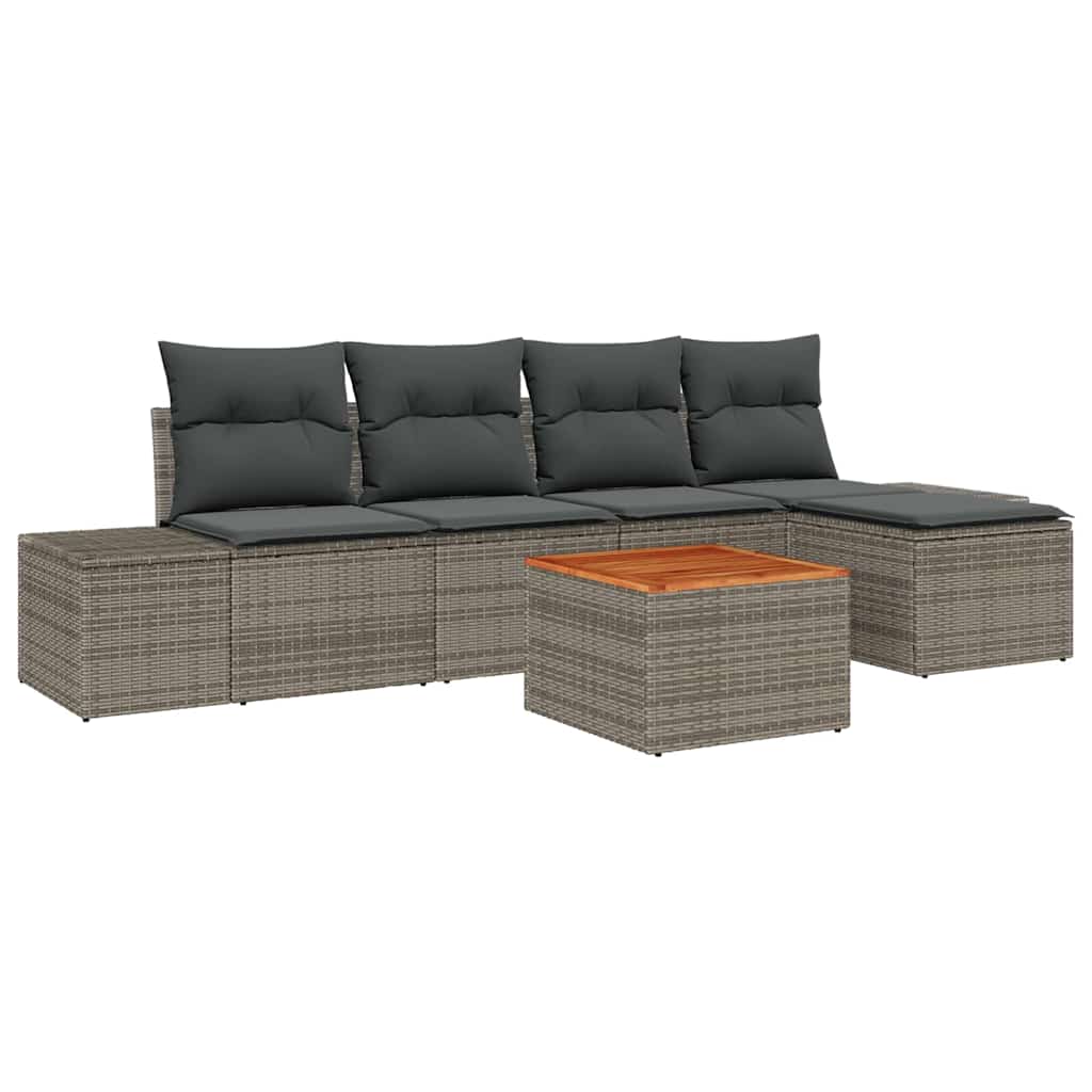 Garden Sofa Set with Storage 6 pcs Grey Poly Rattan