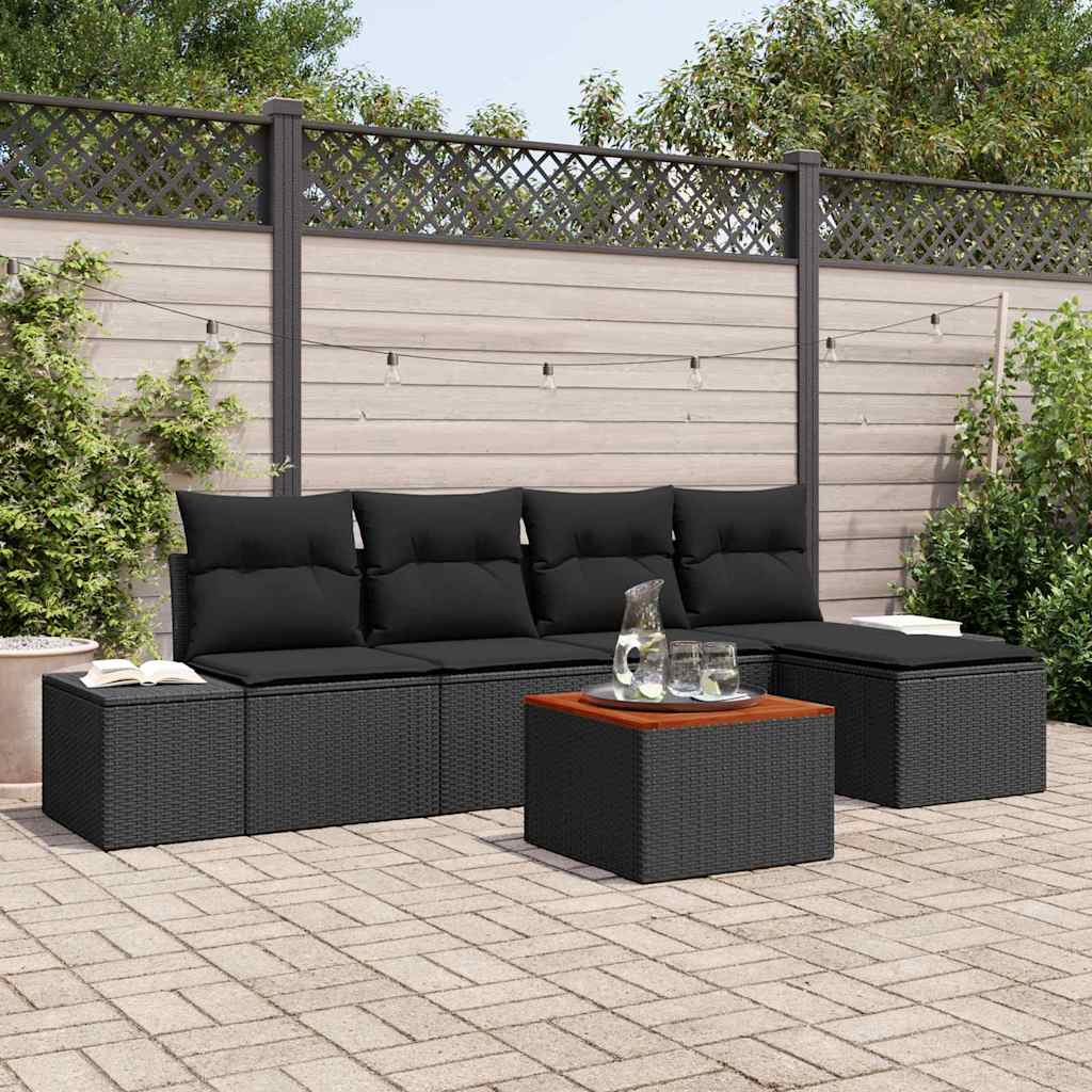 Garden Sofa Set with Storage 6 pcs Black Poly Rattan