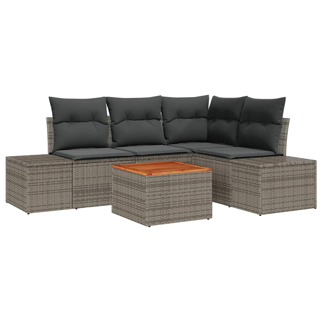 Garden Sofa Set with Storage 5 pcs Grey Poly Rattan