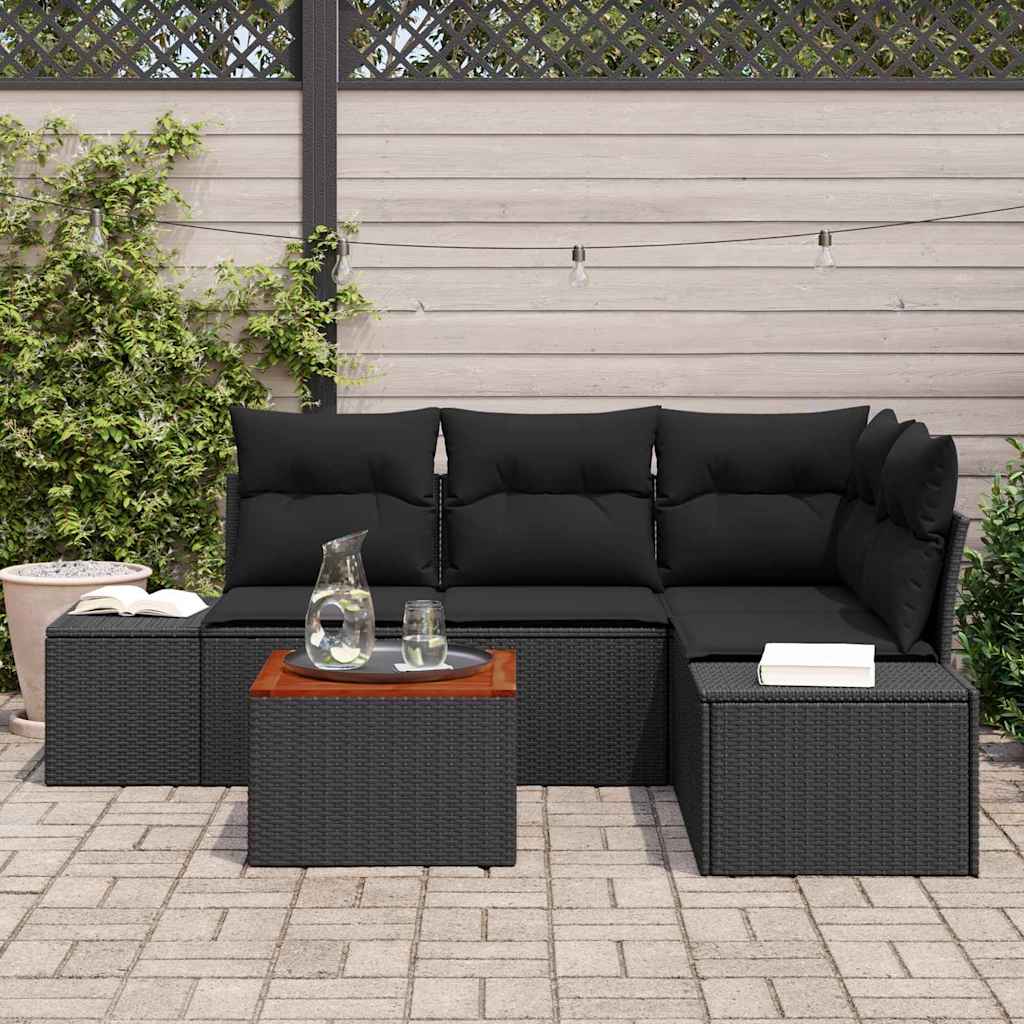 Garden Sofa Set with Storage 5 pcs Black Poly Rattan