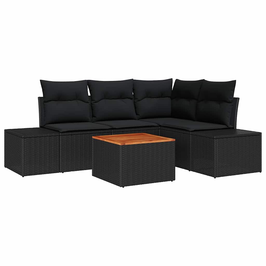 Garden Sofa Set with Storage 5 pcs Black Poly Rattan