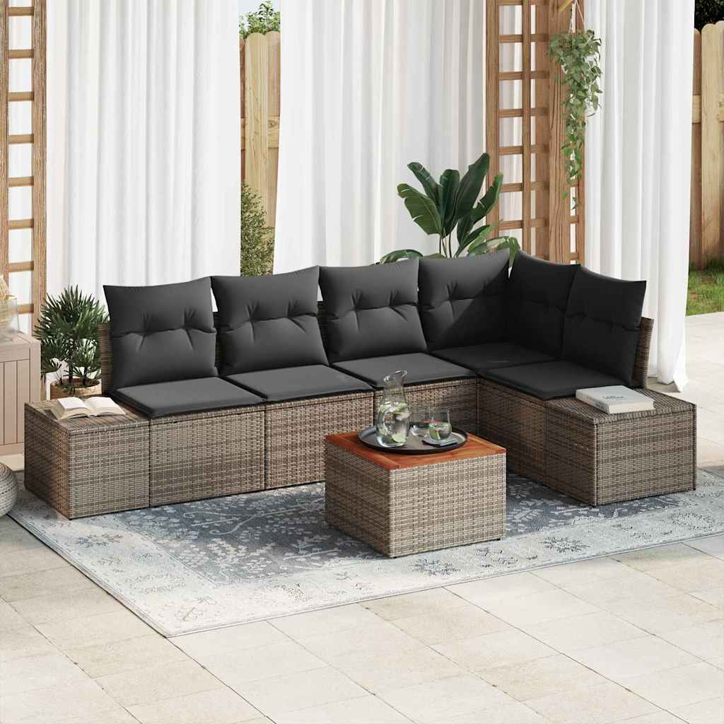 Garden Sofa Set with Storage 6 pcs Grey Poly Rattan