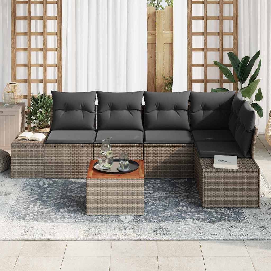 Garden Sofa Set with Storage 6 pcs Grey Poly Rattan
