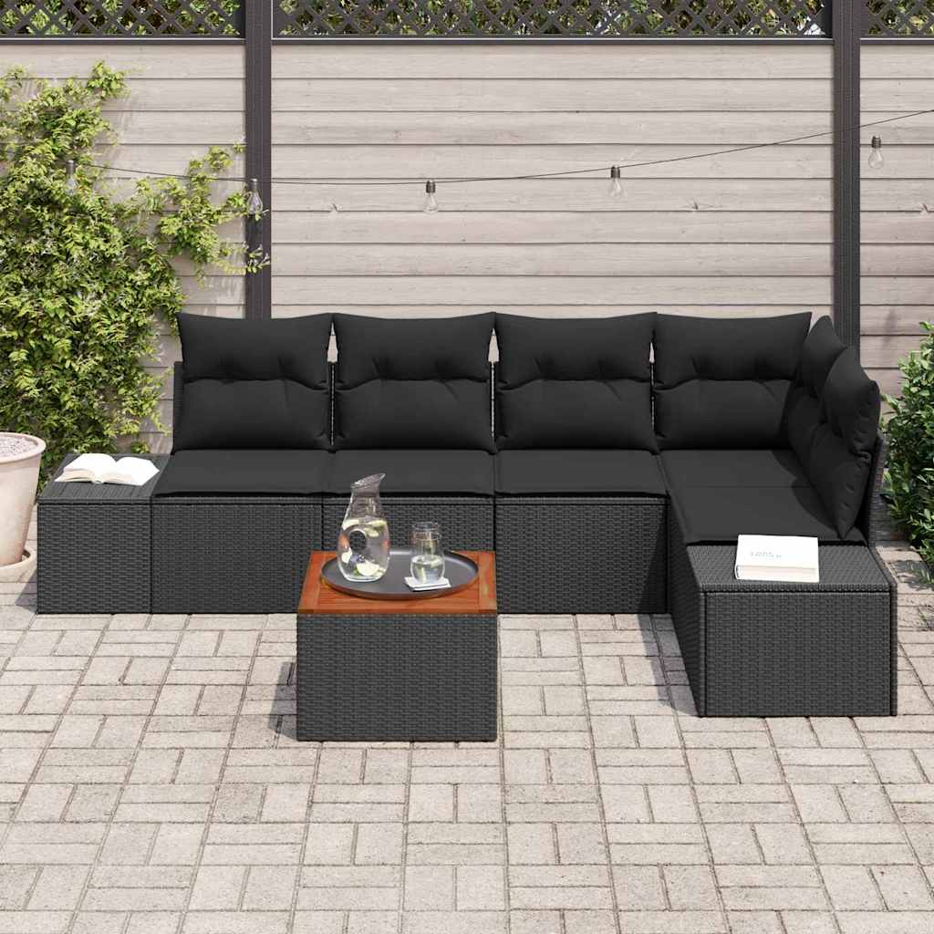 Garden Sofa Set with Storage 6 pcs Black Poly Rattan