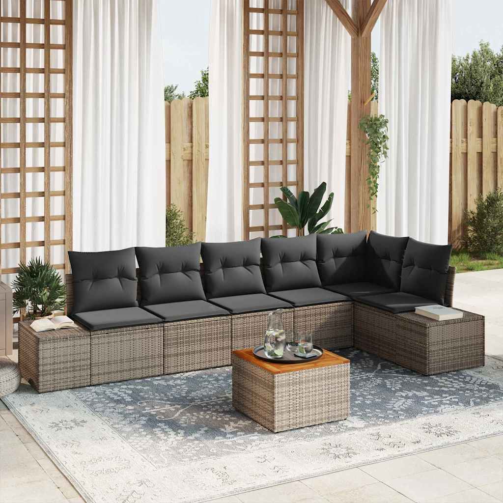 Garden Sofa Set with Storage 7 pcs Grey Poly Rattan