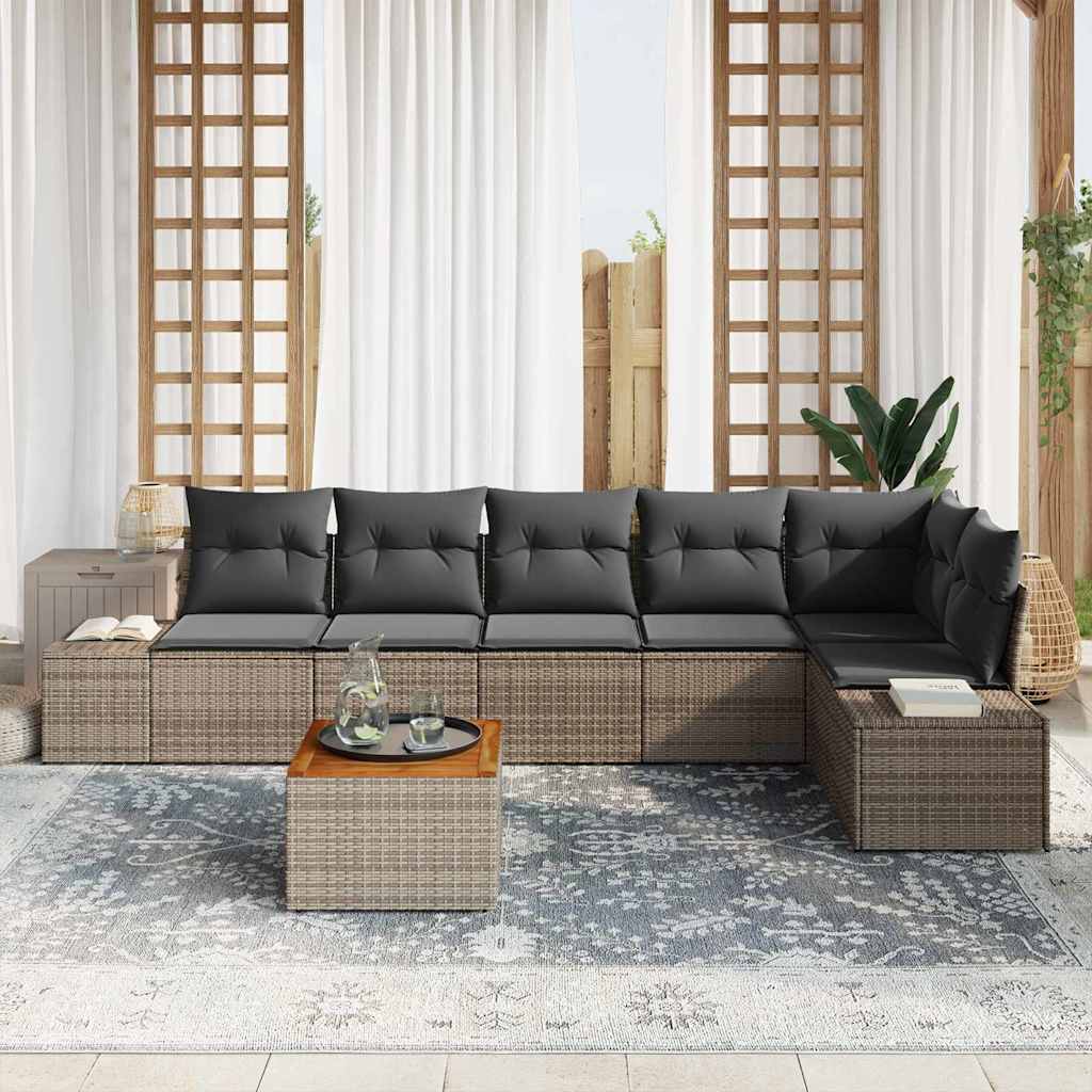 Garden Sofa Set with Storage 7 pcs Grey Poly Rattan