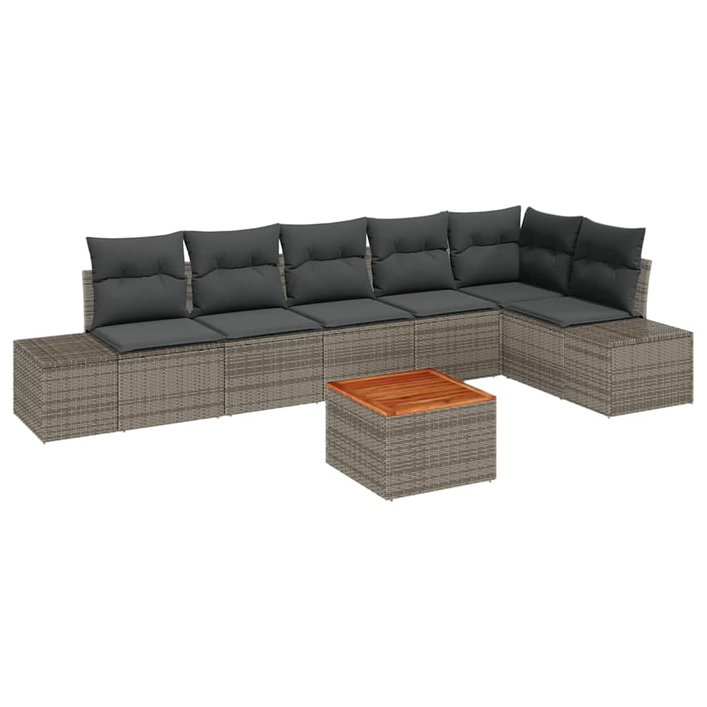 Garden Sofa Set with Storage 7 pcs Grey Poly Rattan