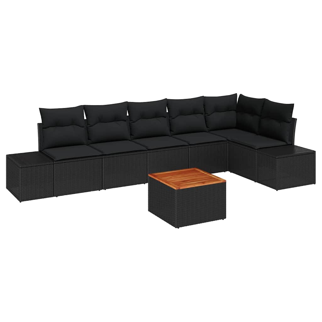 Garden Sofa Set with Storage 7 pcs Black Poly Rattan