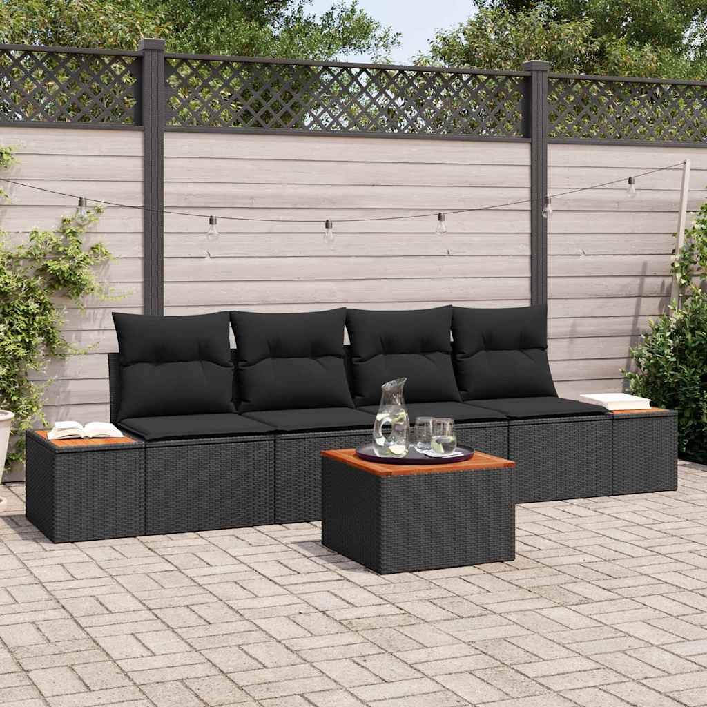 Garden Sofa Set with Cushion 5 pcs Black Poly rattan