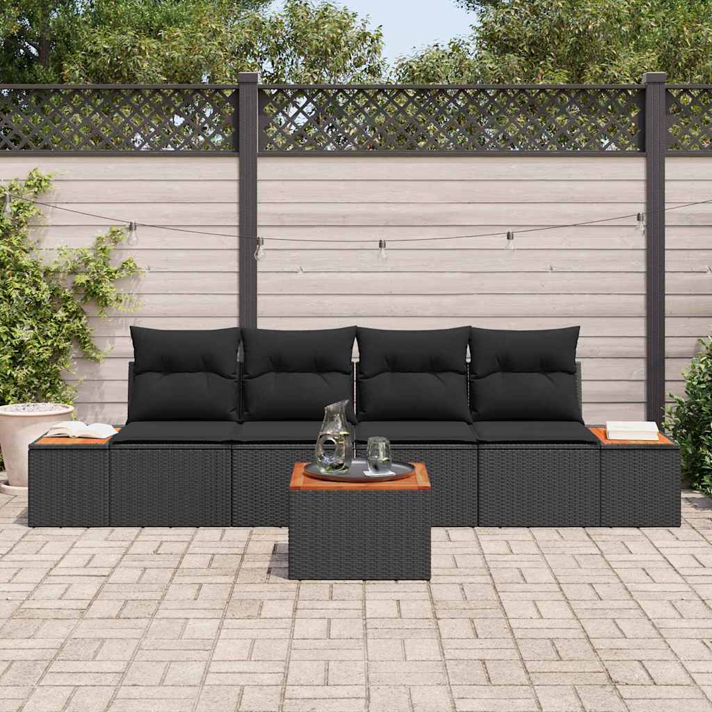 Garden Sofa Set with Cushion 5 pcs Black Poly rattan