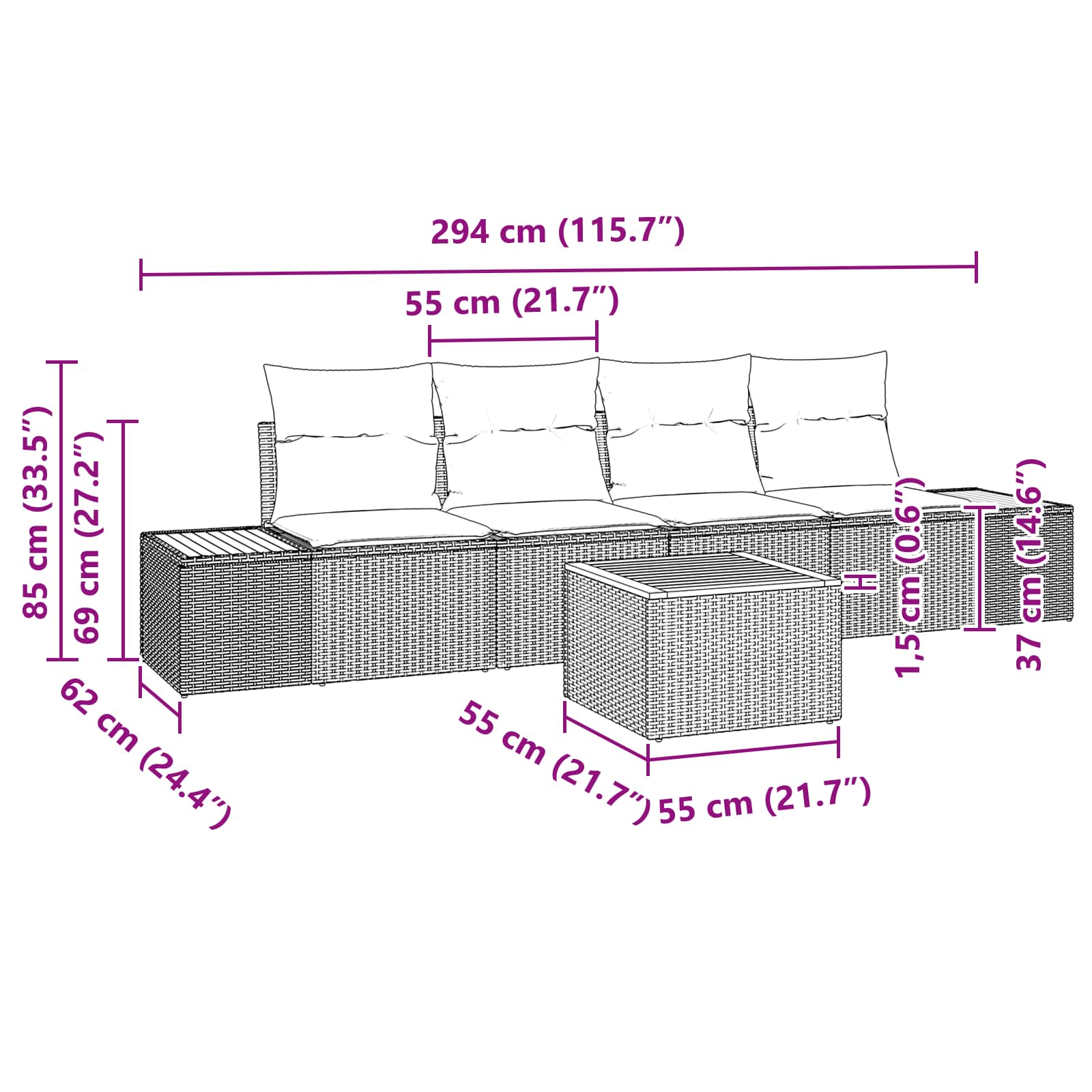 Garden Sofa Set with Cushion 5 pcs Black Poly rattan