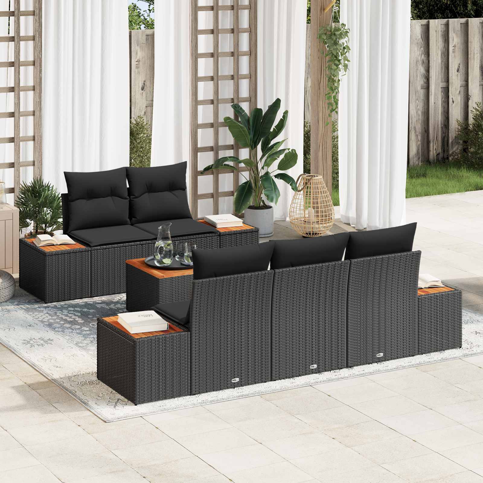 Garden Sofa Set with Storage 6 pcs Black Poly rattan