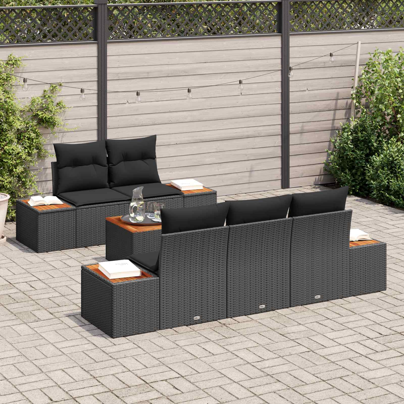 Garden Sofa Set with Storage 6 pcs Black Poly rattan