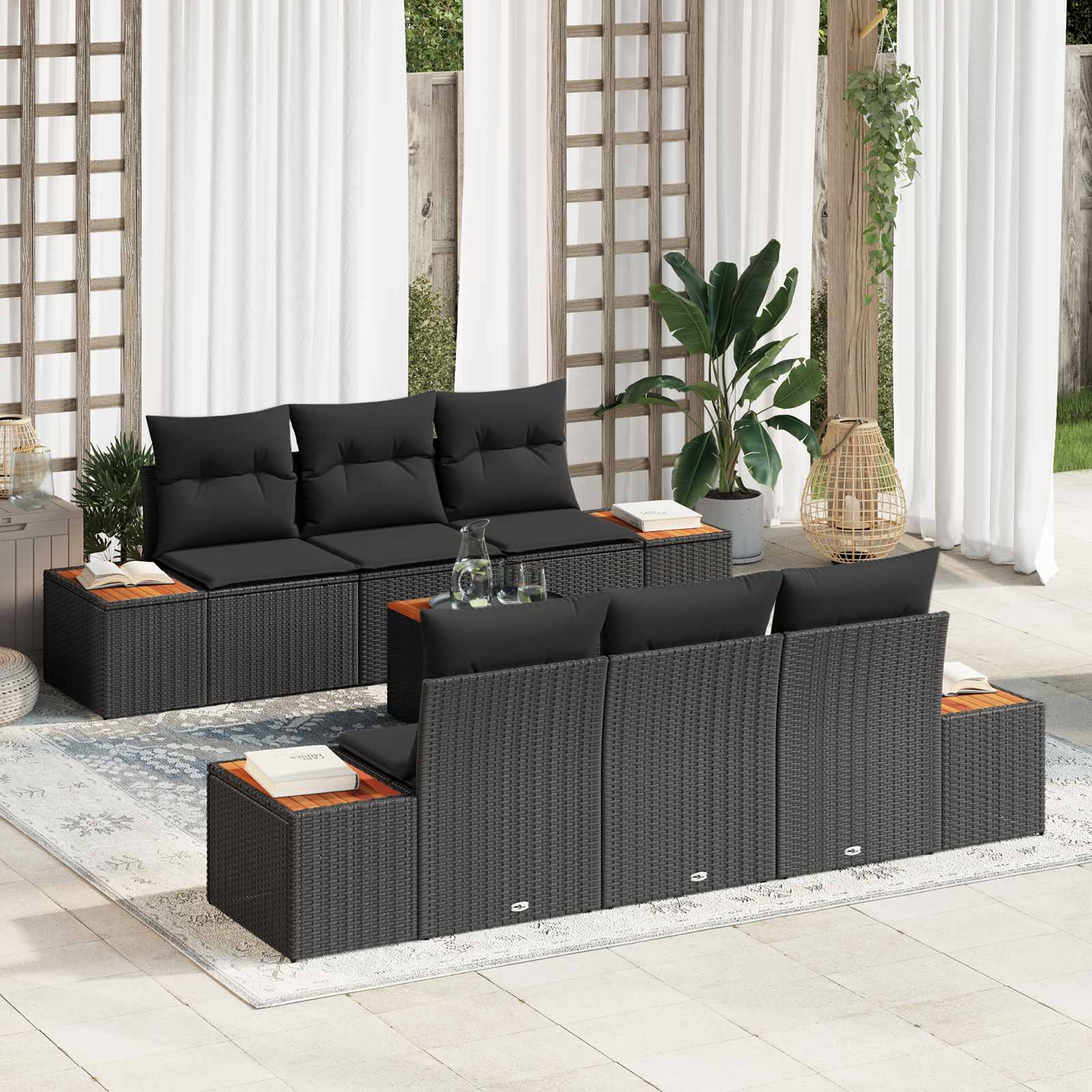 Garden Sofa Set with Cushion 7 pcs Black Poly rattan
