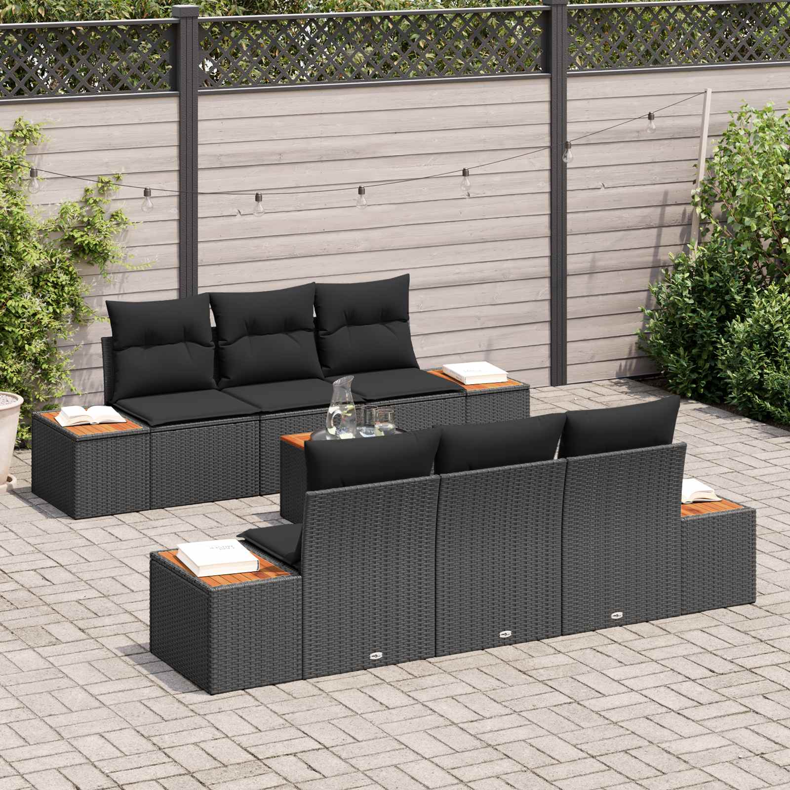 Garden Sofa Set with Cushion 7 pcs Black Poly rattan