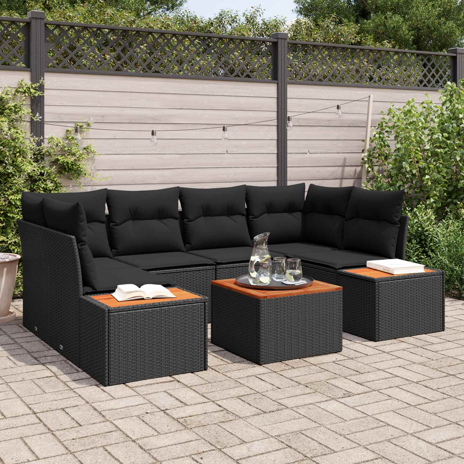 Garden Sofa Set with Cushion 6 pcs Black Poly rattan