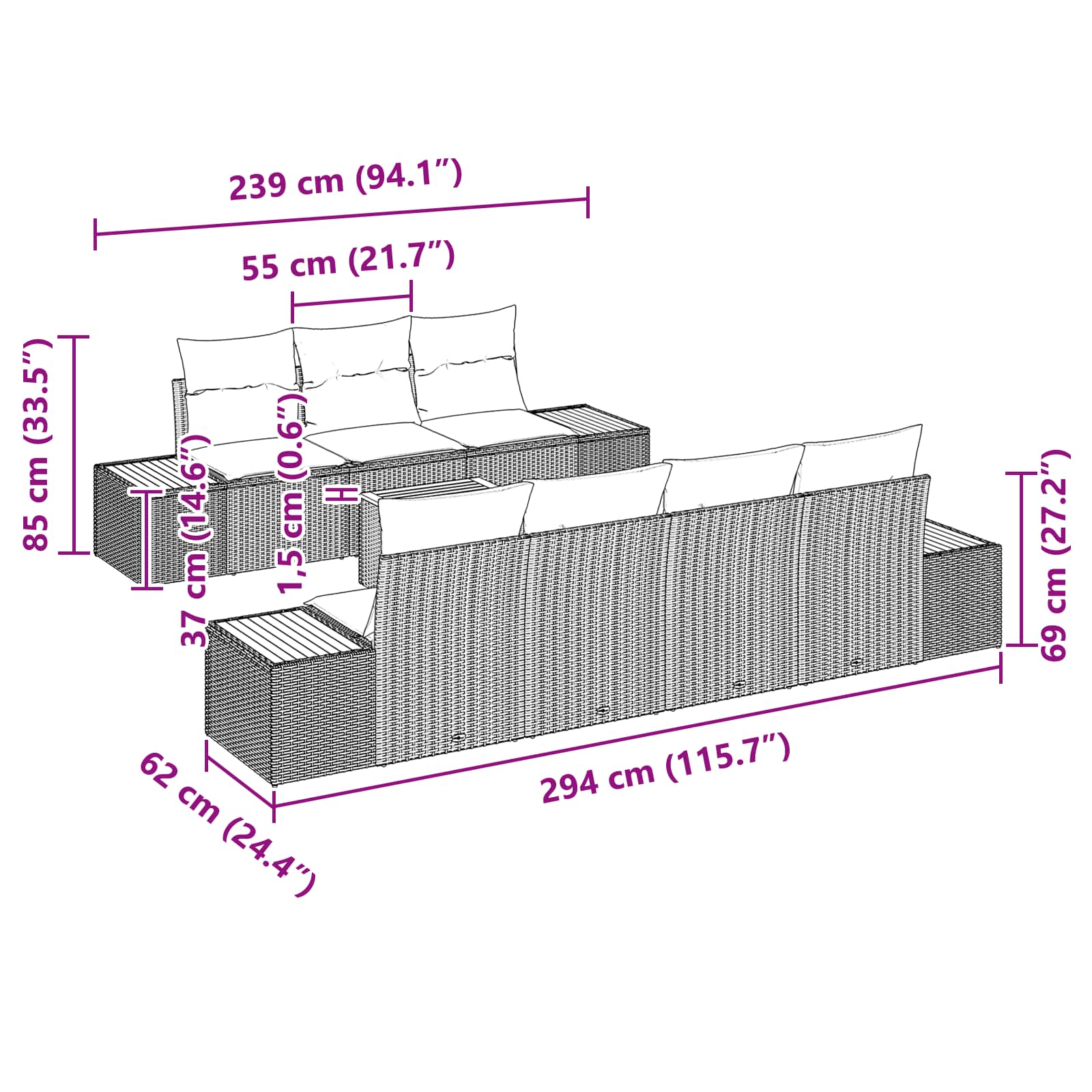 Garden Sofa Set with Cushion 8 pcs Black Poly rattan