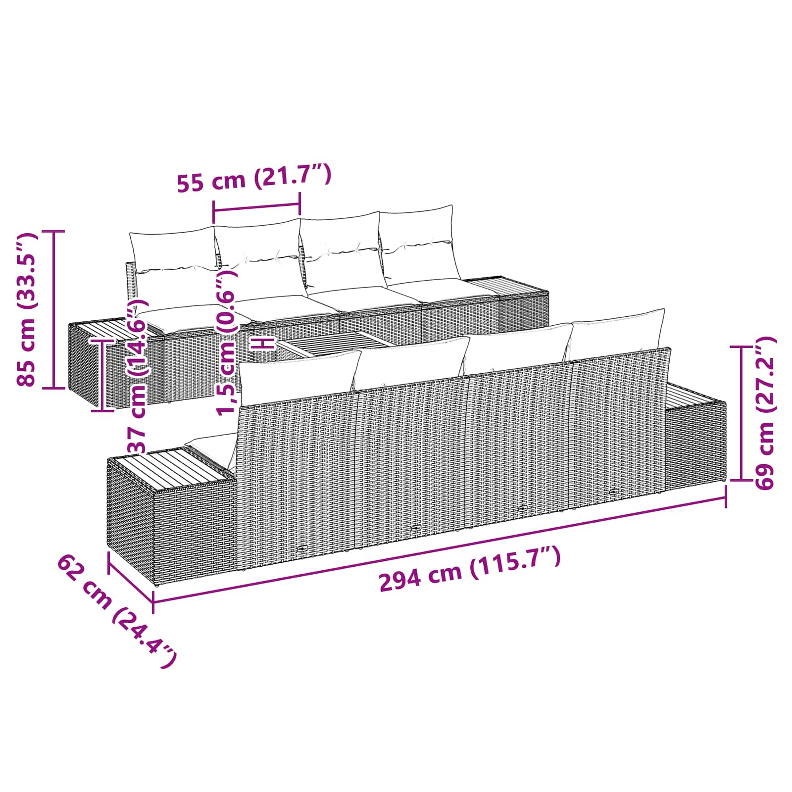 Garden Sofa Set with Cushion 9 pcs Black Poly rattan