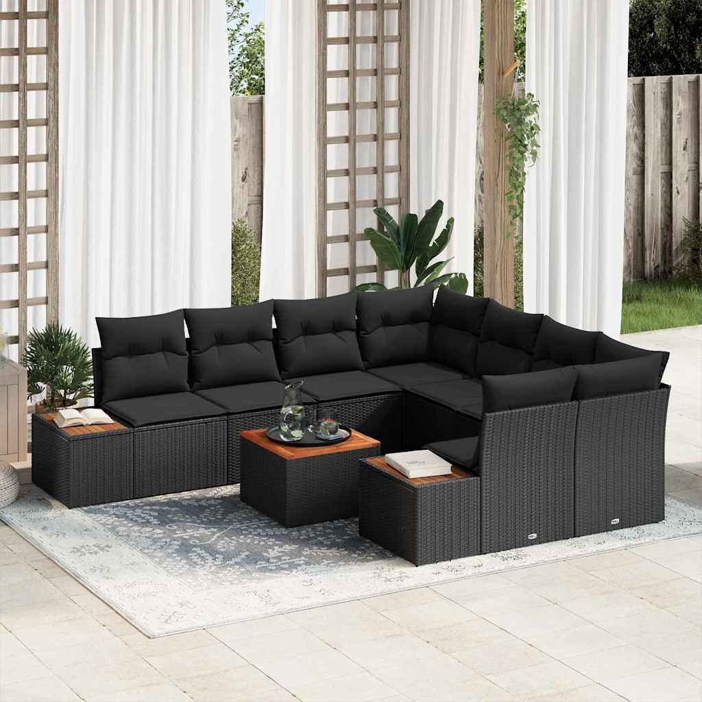 Garden Sofa Set with Cushion 9 pcs Black Poly rattan