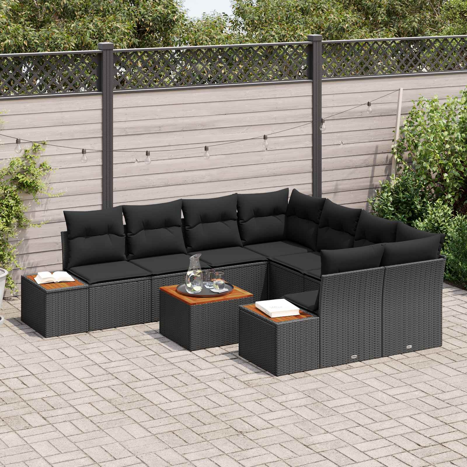 Garden Sofa Set with Cushion 9 pcs Black Poly rattan