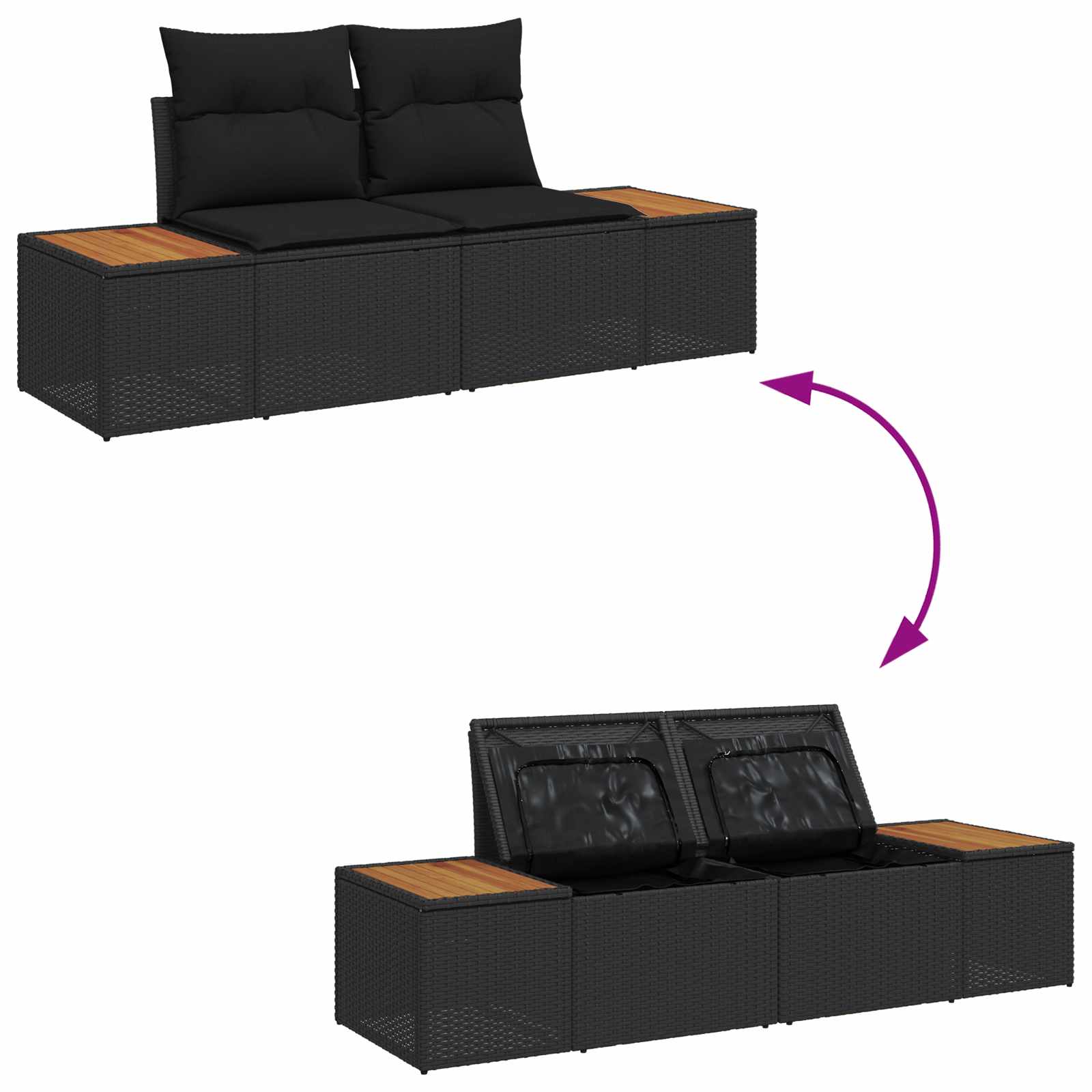 Garden Sofa Set with Cushion 4 pcs Black Poly Rattan