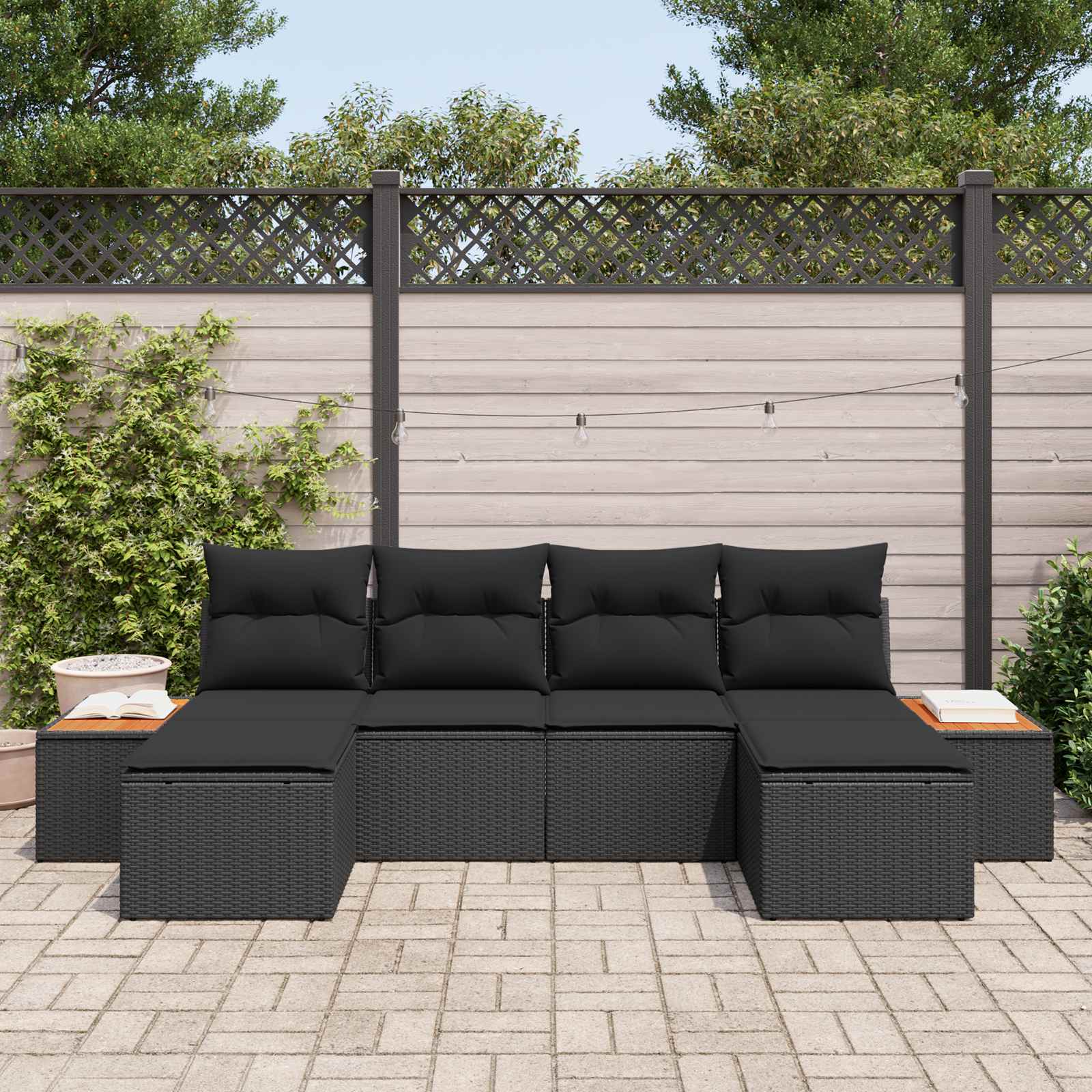 Garden Sofa Set with Cushion 6 pcs Black Poly Rattan
