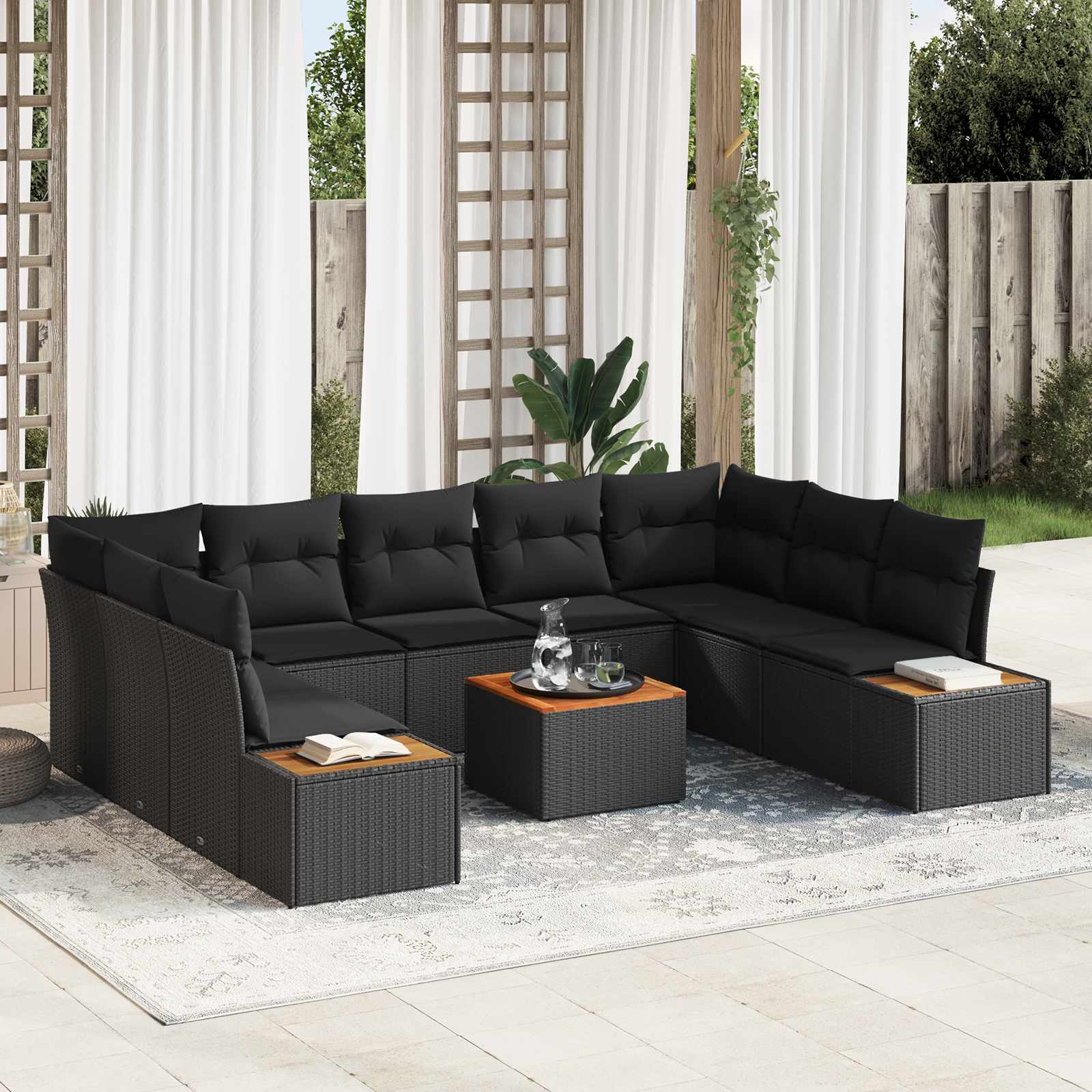 Garden Sofa Set with Cushion 5 pcs Black Poly Rattan