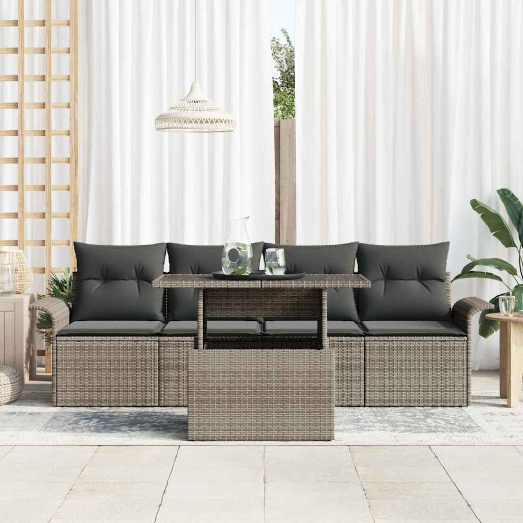 Garden Sofa Set with Cushion 5 pcs Grey Poly Rattan