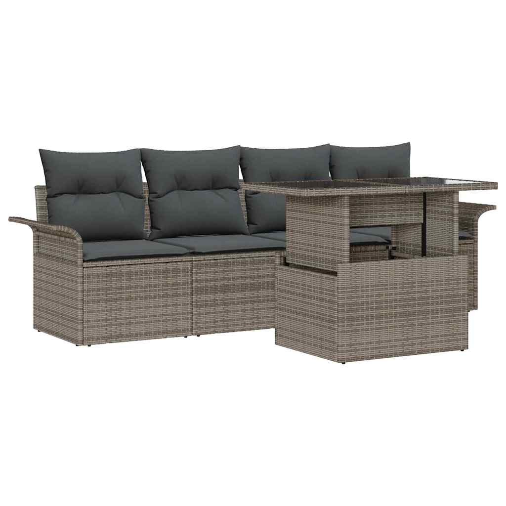 Garden Sofa Set with Cushion 5 pcs Grey Poly Rattan