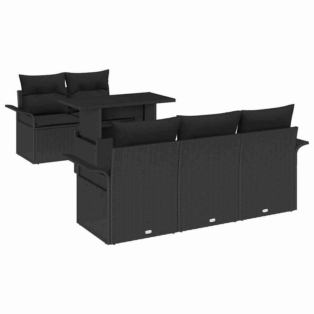 Garden Sofa Set with Cushion 6 pcs Black Poly Rattan